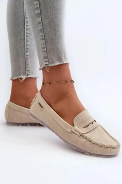 Damskie Boto Mokasyny Damskie Z Eko Skóry Jasnobeżowe Celoria