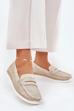 Evento Loafersy Damskie|Mokasyny Damskie Skórzane*Mokasyny Damskie Z Eko Skóry Złote Bralithia Złoty