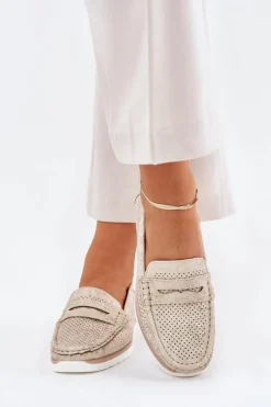 Evento Loafersy Damskie|Mokasyny Damskie Skórzane*Mokasyny Damskie Z Eko Skóry Złote Bralithia Złoty