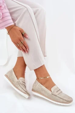Evento Loafersy Damskie|Mokasyny Damskie Skórzane*Mokasyny Damskie Z Eko Skóry Złote Bralithia Złoty