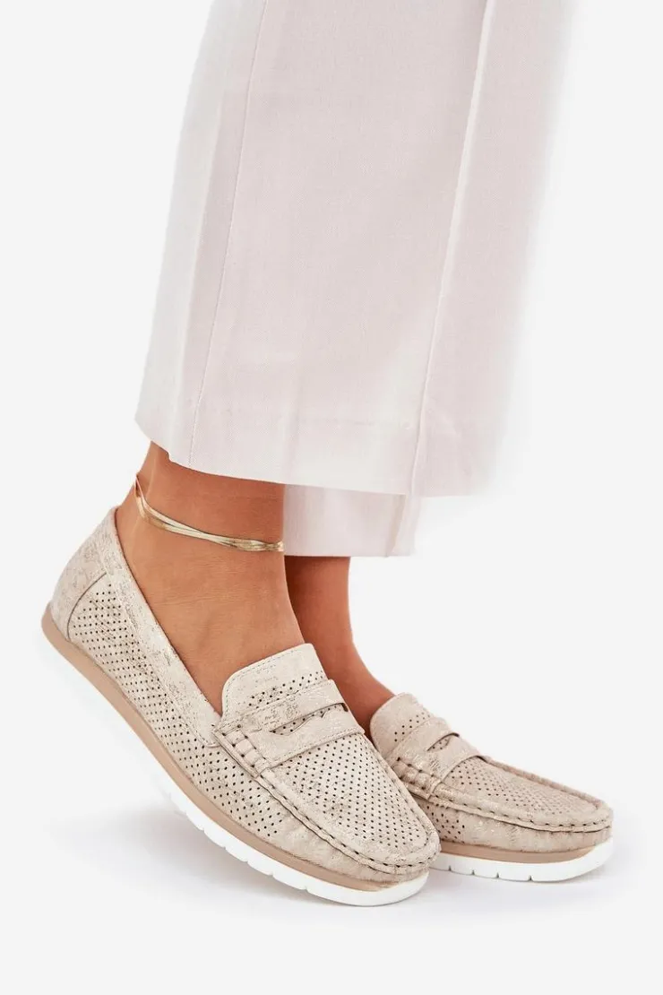 Evento Loafersy Damskie|Mokasyny Damskie Skórzane*Mokasyny Damskie Z Eko Skóry Złote Bralithia Złoty
