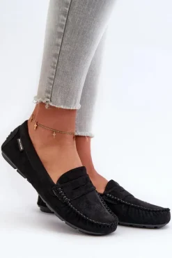Boto Loafersy Damskie|Mokasyny Damskie Skórzane*Mokasyny Damskie Z Eko Zamszu Czarne Rerceria Czarny