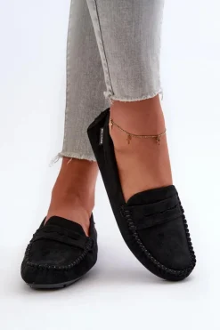 Boto Loafersy Damskie|Mokasyny Damskie Skórzane*Mokasyny Damskie Z Eko Zamszu Czarne Rerceria Czarny