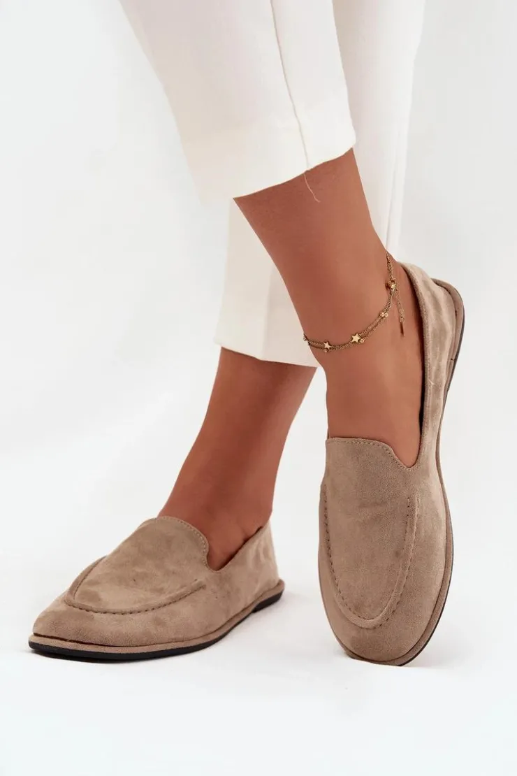 Boto Loafersy Damskie|Mokasyny Damskie Zamszowe*Mokasyny Damskie Z Eko Zamszu Płaskie Beżowe Miryelle Beżowy