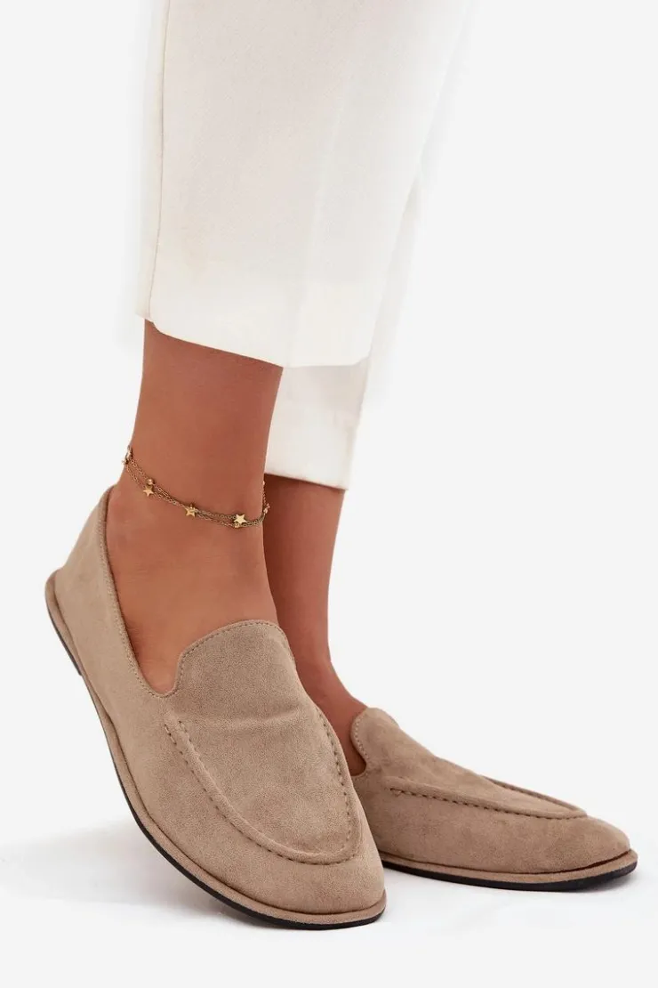 Boto Loafersy Damskie|Mokasyny Damskie Zamszowe*Mokasyny Damskie Z Eko Zamszu Płaskie Beżowe Miryelle Beżowy