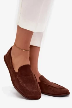 Best Boto Mokasyny Damskie Z Eko Zamszu Płaskie Brązowe Miryelle Brązowy