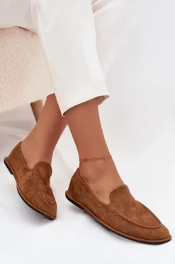 Boto Loafersy Damskie|Mokasyny Damskie Zamszowe*Mokasyny Damskie Z Eko Zamszu Płaskie Camel Miryelle Brązowy
