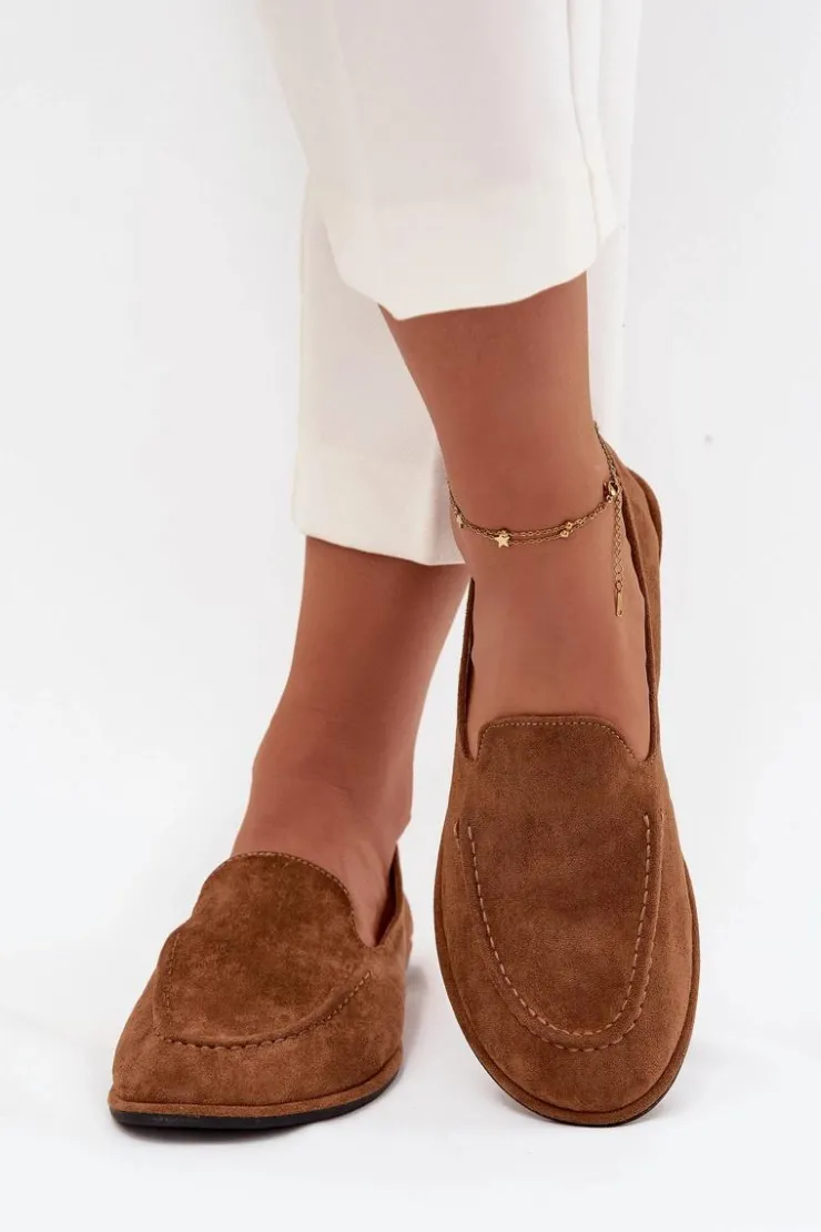 Boto Loafersy Damskie|Mokasyny Damskie Zamszowe*Mokasyny Damskie Z Eko Zamszu Płaskie Camel Miryelle Brązowy