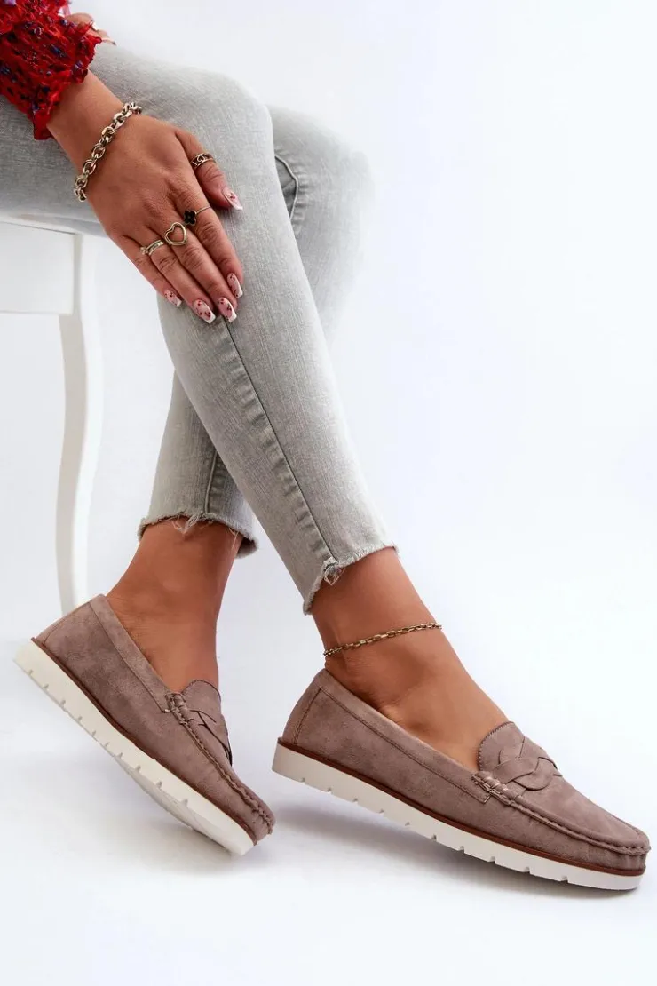 Damskie Evento Mokasyny Damskie Z Eko Zamszu Ciemnobeżowe Nestalia