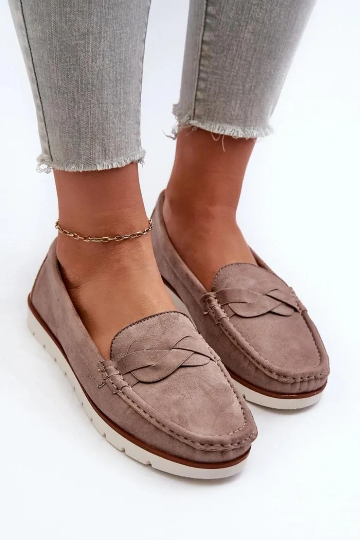 Damskie Evento Mokasyny Damskie Z Eko Zamszu Ciemnobeżowe Nestalia