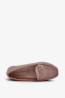 Damskie Evento Mokasyny Damskie Z Eko Zamszu Ciemnobeżowe Nestalia