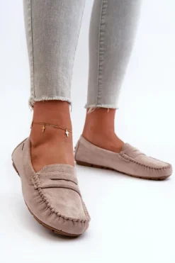 Damskie Boto Mokasyny Damskie Z Eko Zamszu Jasnobeżowe Rerceria