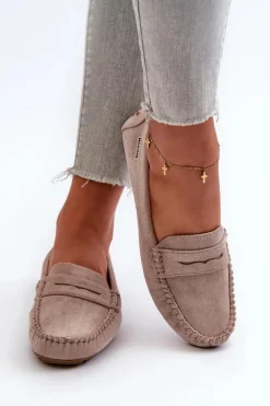 Damskie Boto Mokasyny Damskie Z Eko Zamszu Jasnobeżowe Rerceria