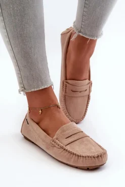 Damskie Boto Mokasyny Damskie Z Eko Zamszu Beżowe Rerceria