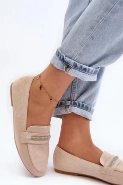 Clearance Boto Mokasyny Damskie Z Ekozamszu Beżowe Ladite