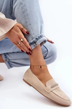 Clearance Boto Mokasyny Damskie Z Ekozamszu Beżowe Ladite