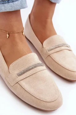 Clearance Boto Mokasyny Damskie Z Ekozamszu Beżowe Ladite