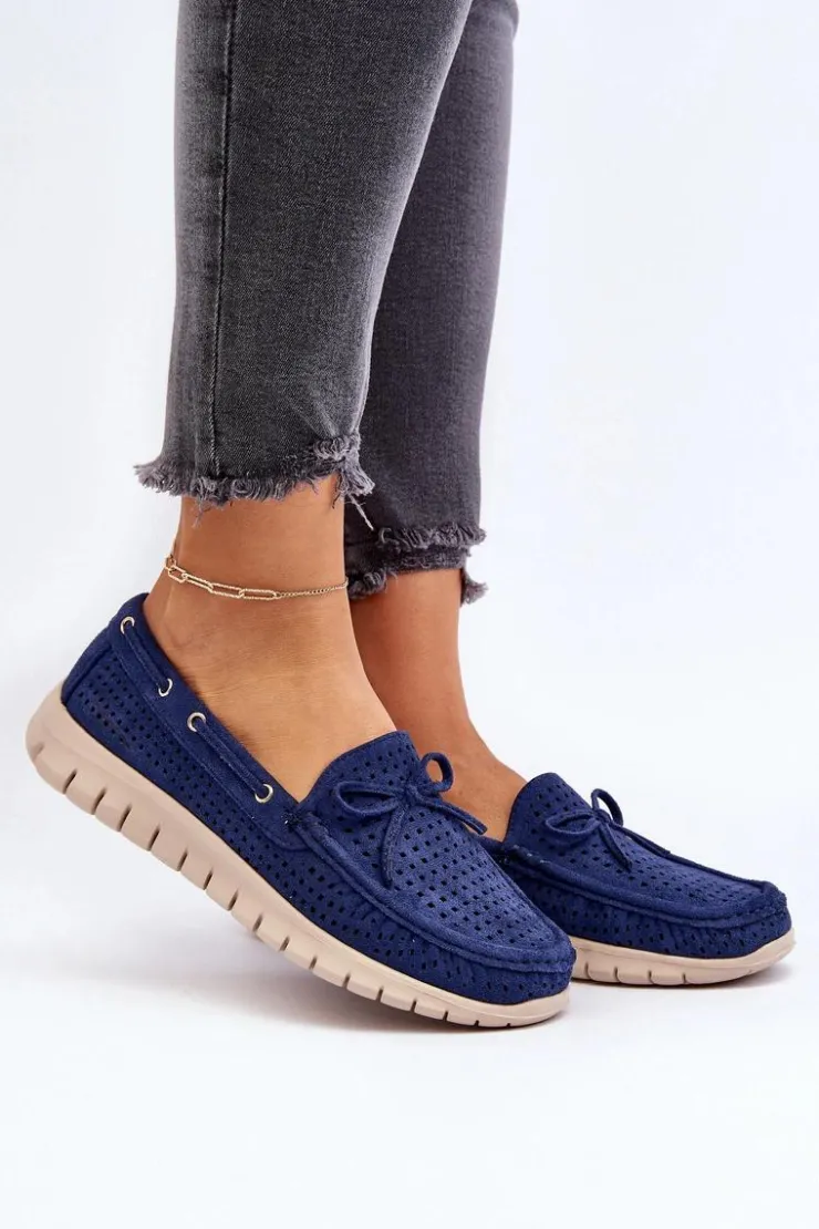 Buty damskie Vinceza Loafersy Damskie|Mokasyny Na Platformie*Mokasyny Damskie Z Kokardą Granatowe Reece Niebieski