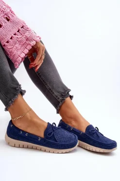 Buty damskie Vinceza Loafersy Damskie|Mokasyny Na Platformie*Mokasyny Damskie Z Kokardą Granatowe Reece Niebieski