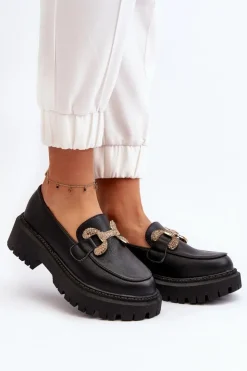 Sale Boto Mokasyny Damskie Z Ozdobą Czarne Gargi