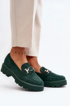 Boto Mokasyny Damskie Zamszowe*Mokasyny Damskie Z Ozdobą Ciemnozielone Omavia