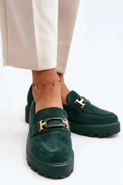 Boto Mokasyny Damskie Zamszowe*Mokasyny Damskie Z Ozdobą Ciemnozielone Omavia