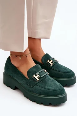 Boto Mokasyny Damskie Zamszowe*Mokasyny Damskie Z Ozdobą Ciemnozielone Omavia