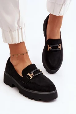 Damskie Boto Mokasyny Damskie Z Ozdobą Czarne Omavia