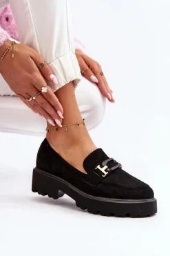 Damskie Boto Mokasyny Damskie Z Ozdobą Czarne Omavia