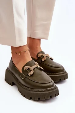 Damskie Boto Mokasyny Damskie Z Ozdobą Ciemnozielone Gargi