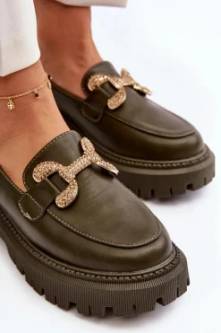 Damskie Boto Mokasyny Damskie Z Ozdobą Ciemnozielone Gargi