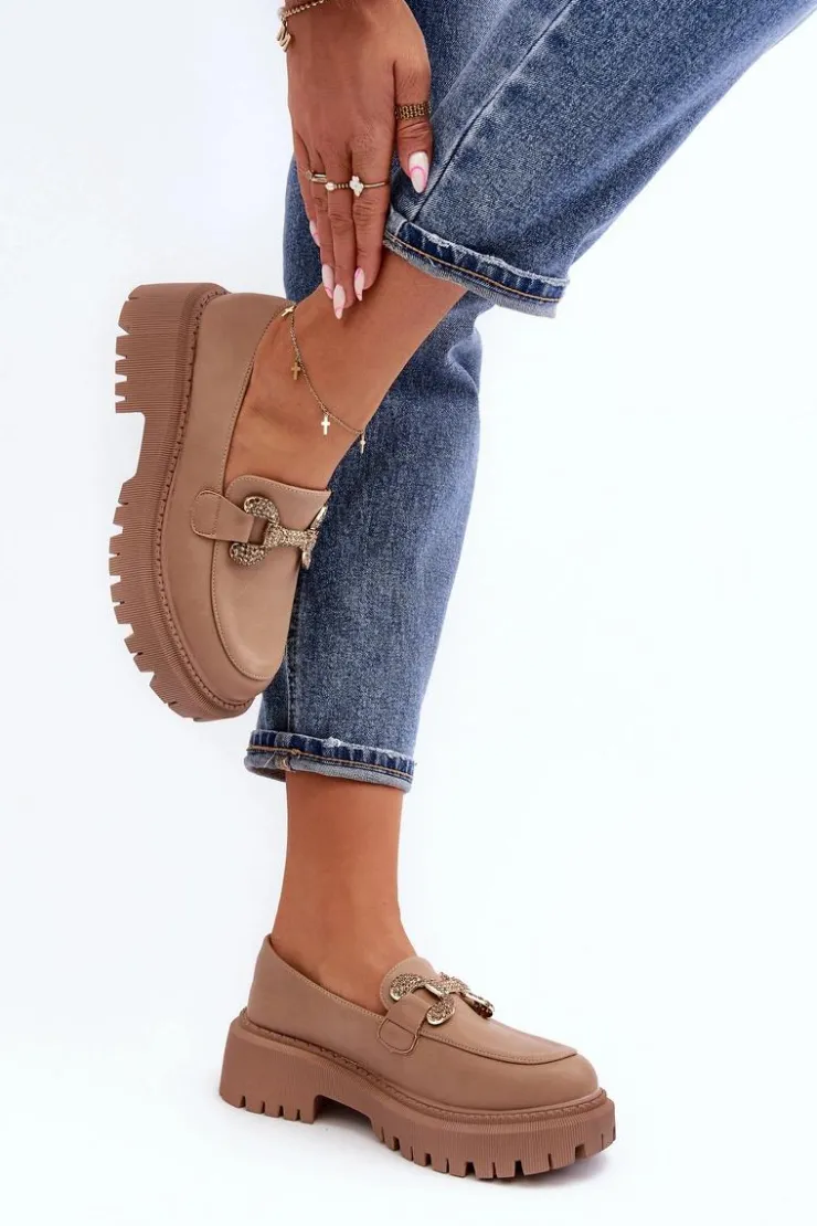 Damskie Boto Mokasyny Damskie Z Ozdobą Ciemnobeżowe Gargi