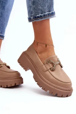 Damskie Boto Mokasyny Damskie Z Ozdobą Ciemnobeżowe Gargi