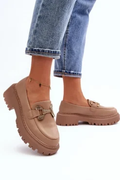 Damskie Boto Mokasyny Damskie Z Ozdobą Ciemnobeżowe Gargi