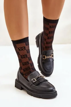 Hot Boto Mokasyny Damskie Z Ozdobą Eko Skórzane Czarne Tialorae Czarny