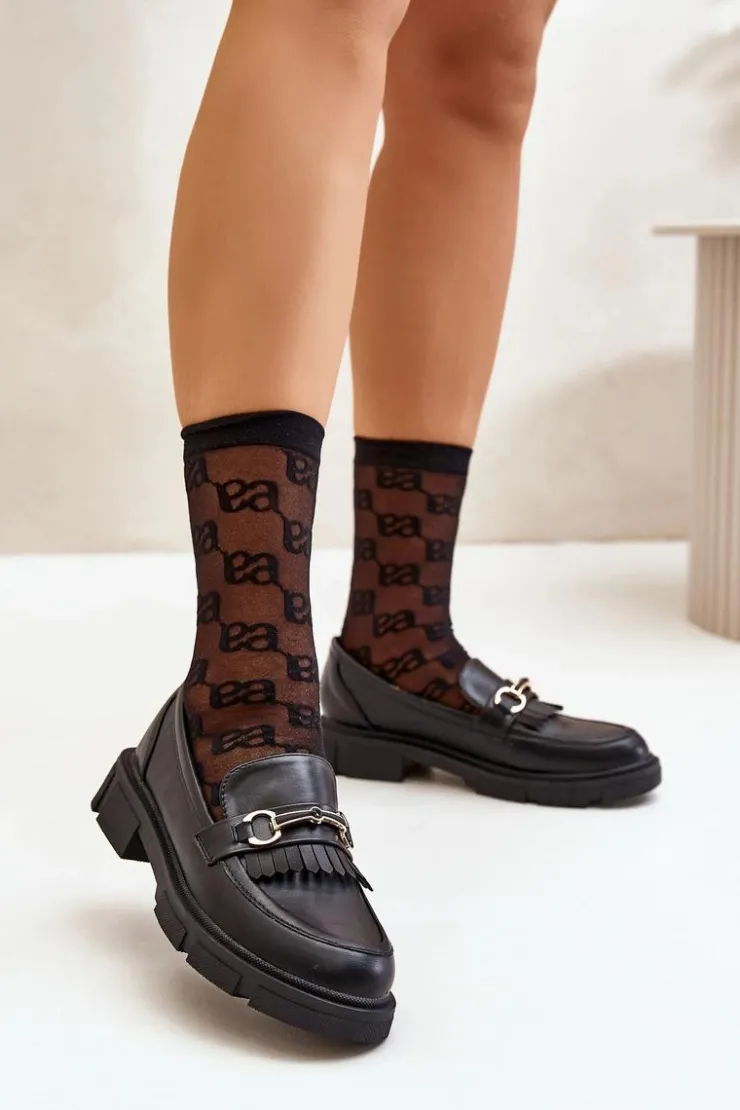 Hot Boto Mokasyny Damskie Z Ozdobą Eko Skórzane Czarne Tialorae Czarny