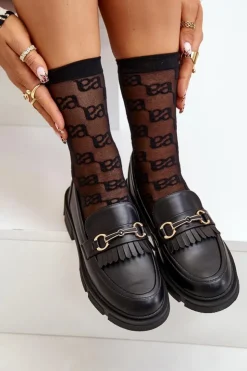 Hot Boto Mokasyny Damskie Z Ozdobą Eko Skórzane Czarne Tialorae Czarny