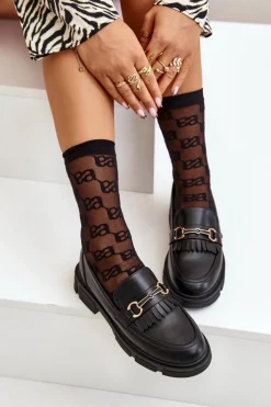 Hot Boto Mokasyny Damskie Z Ozdobą Eko Skórzane Czarne Tialorae Czarny