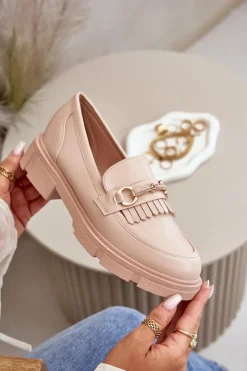 Best Boto Mokasyny Damskie Z Ozdobą Eko Skórzane Beżowe Tialorae Beżowy