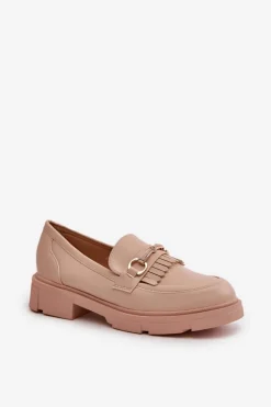 Best Boto Mokasyny Damskie Z Ozdobą Eko Skórzane Beżowe Tialorae Beżowy