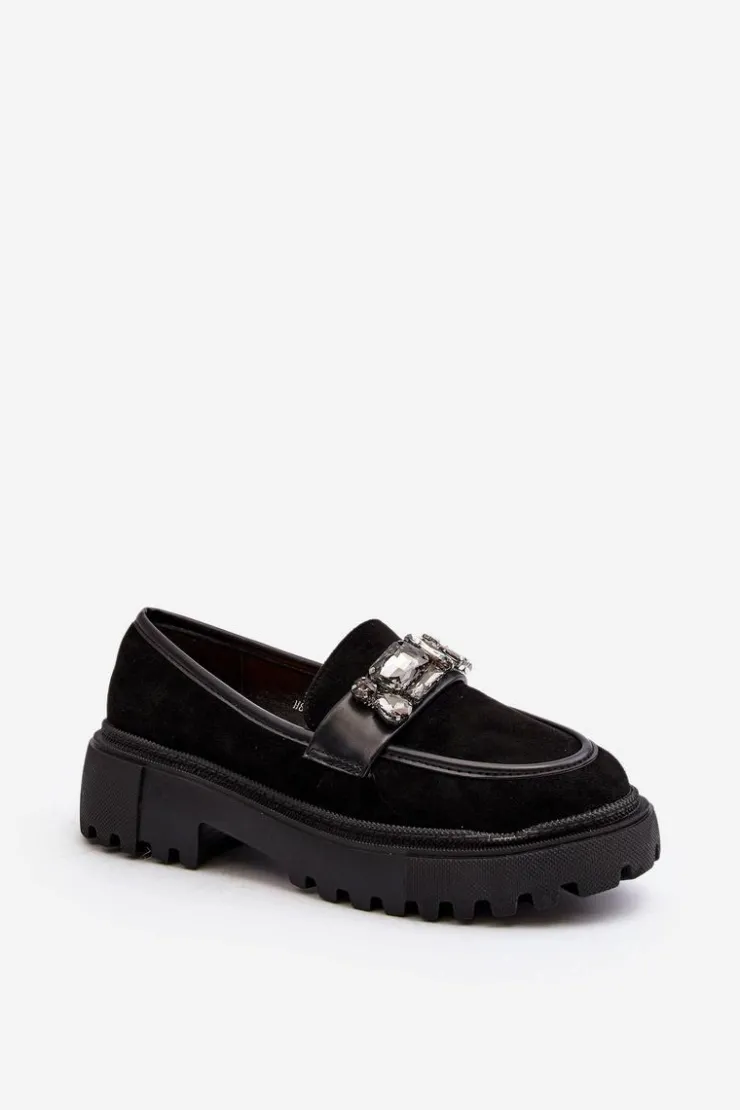 Outlet Boto Mokasyny Damskie Z Ozdobnym Paskiem Czarne Nancille