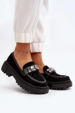 Outlet Boto Mokasyny Damskie Z Ozdobnym Paskiem Czarne Nancille
