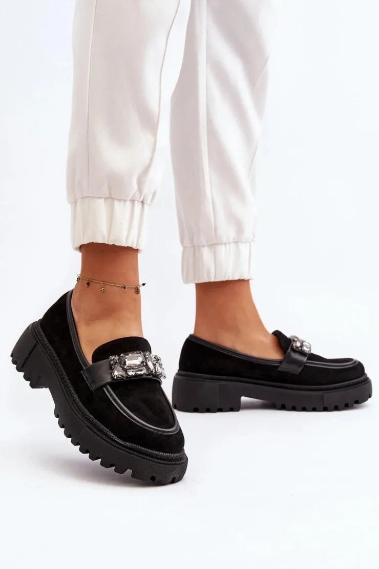 Outlet Boto Mokasyny Damskie Z Ozdobnym Paskiem Czarne Nancille