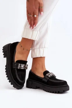 Outlet Boto Mokasyny Damskie Z Ozdobnym Paskiem Czarne Nancille