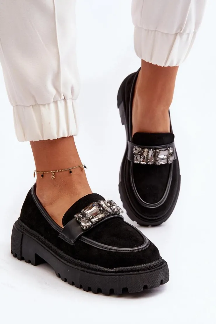 Outlet Boto Mokasyny Damskie Z Ozdobnym Paskiem Czarne Nancille