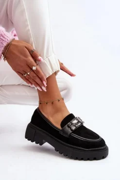 Outlet Boto Mokasyny Damskie Z Ozdobnym Paskiem Czarne Nancille