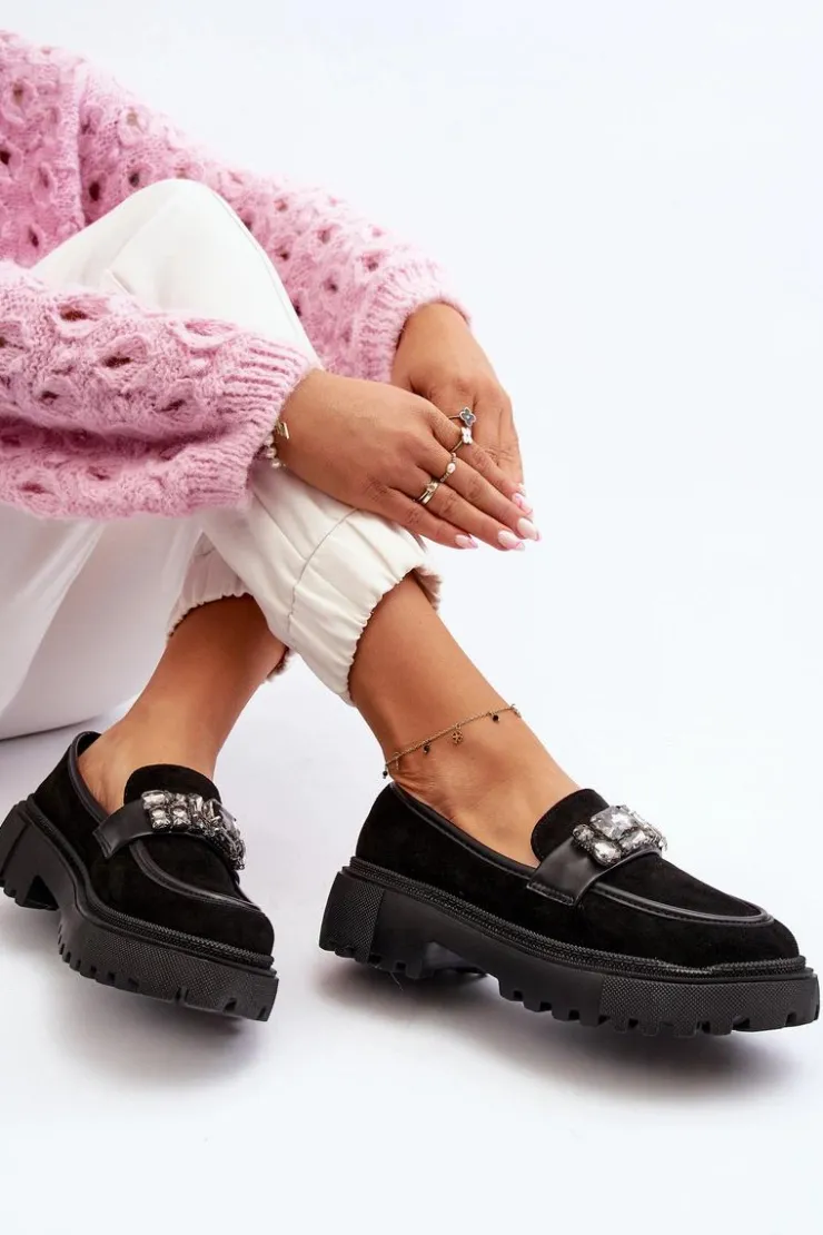 Outlet Boto Mokasyny Damskie Z Ozdobnym Paskiem Czarne Nancille