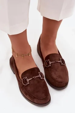 Boto Loafersy Damskie|Mokasyny Damskie Zamszowe*Mokasyny Damskie Z Ozdobnym Detalem Eko Zamszowe Czekoladowe Ambria Brązowy