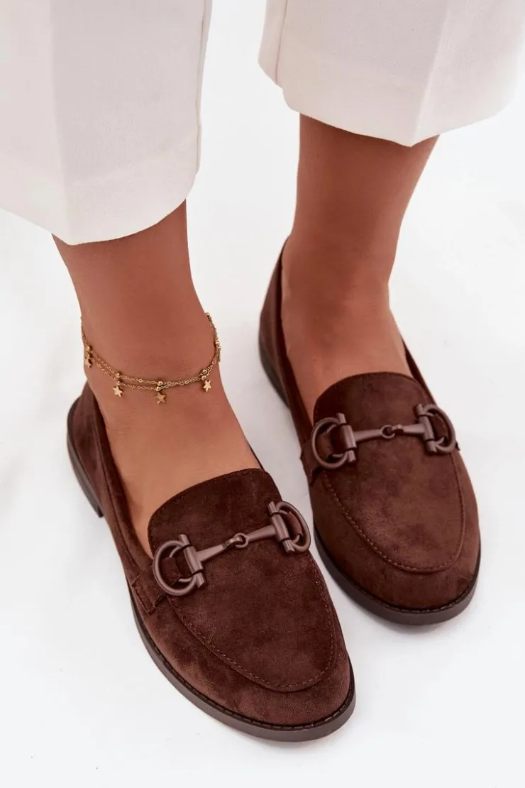 Boto Loafersy Damskie|Mokasyny Damskie Zamszowe*Mokasyny Damskie Z Ozdobnym Detalem Eko Zamszowe Czekoladowe Ambria Brązowy