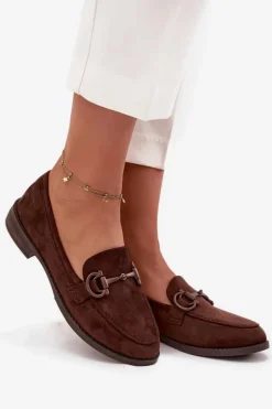 Boto Loafersy Damskie|Mokasyny Damskie Zamszowe*Mokasyny Damskie Z Ozdobnym Detalem Eko Zamszowe Czekoladowe Ambria Brązowy